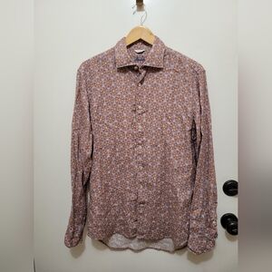 Stenstroms Men's Floral Button-Down Shirt - Brown and Blue Fitted Body